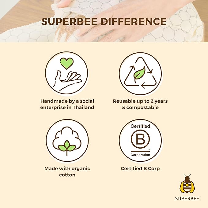 SUPERBEE Beeswax Wrap for Food, Set of 3 Bees Wax Wraps, Reusable for Wrapping Vegetables, Cheese Paper, Bowl Covers and Sandwich Wrapping Paper, Beeswax Food Wrap (Jungle)