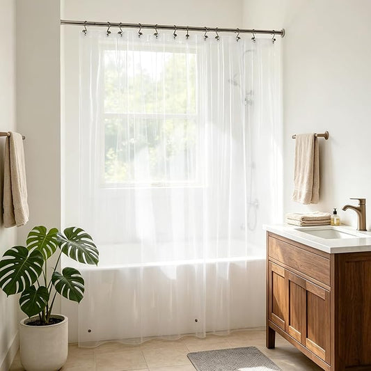 Barossa Design Short Shower Curtain Liner 60 Inch Length with 3 Magnets - Waterproof Short PEVA Plastic Shower Liner for Bathroom, PVC Free, Metal Grommets, Clear, 70x60