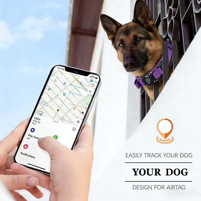 Upgraded AirTag Dog Collar,Waterproof Tactical Dog Collar with AirTag Holder, Control Handle and Metal Buckle,Heavy Duty Dog Collars for Large Dogs Adjustable Heavy Duty Dog Collars(DeepPurple，L