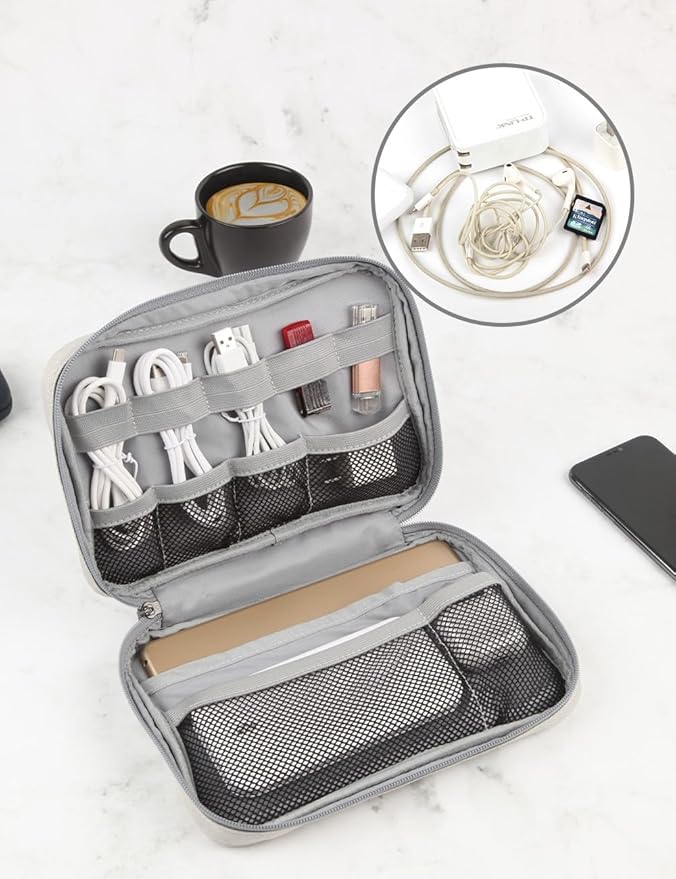 GOX Cable Organizer Pouch – Case for Chargers and Cords, Cord Organizer Travel Black, Small Cable Organizer Bag for Earbuds & Tech Accessories(BEIGE-Large)
