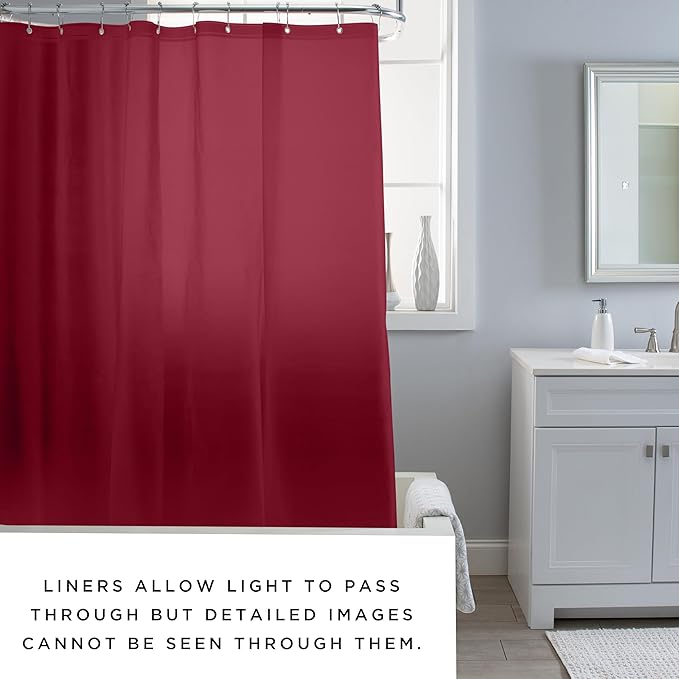 Bath Bliss Heavy Shower Curtain Liner, 12 Rust Resistant Metal Grommets, 3 Weighted Magnet Hem, Burgundy