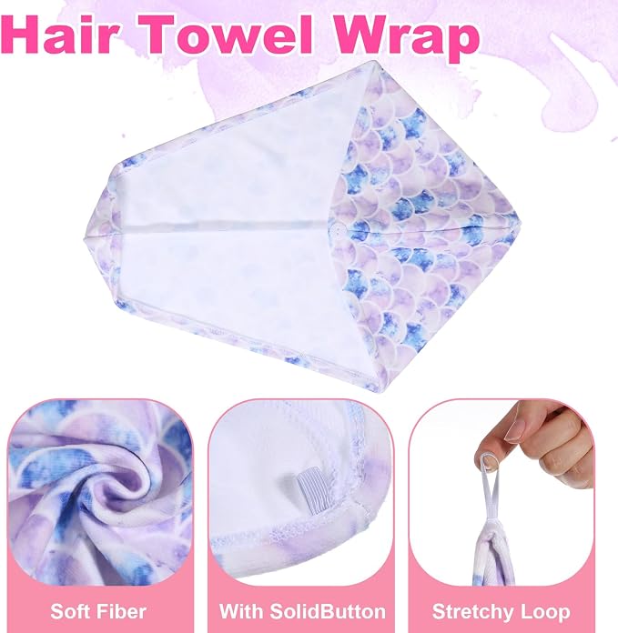 2 Pcs Microfiber Hair Towel Wrap for Women Girl Soft Absorbent Fast Drying Turbans Anti-Frizz Hair Wrap Towels with Elastic Strap for Long Short Curly Thick Wet Hair
