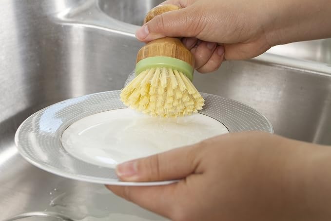 Bamboo Naturals Greenery Mini Scrub Brush, Made of Sustainable Bamboo and Recycled Plastic, Scrub Pots, Pans, Vegetables, and More, Pack of 2