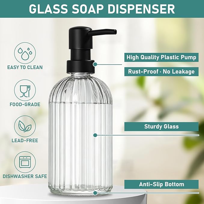 Hand and Dish Soap Dispenser Set, 14.4 oz/425 ml Dish Soap Dispenser, Dish Soap Dispenser with Sponge Holder & Diatomite Tray, for Countertop Organizer