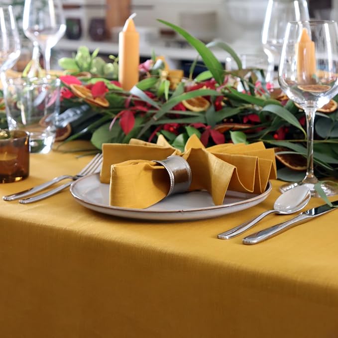 Huddleson Saffron Gold Linen Napkin 20x20 (Set of Four) Luxury Italian Linen Napkin Sewn in US