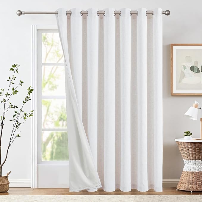 jinchan Lined Curtains 100 Inches Long for Patio Doors 1 Panel, Light Filtering White Curtains for Living Room Darkening Extra Wide 100 Inch Non-See-Through Privacy Room Divider Grommet Drapes 90"Wide