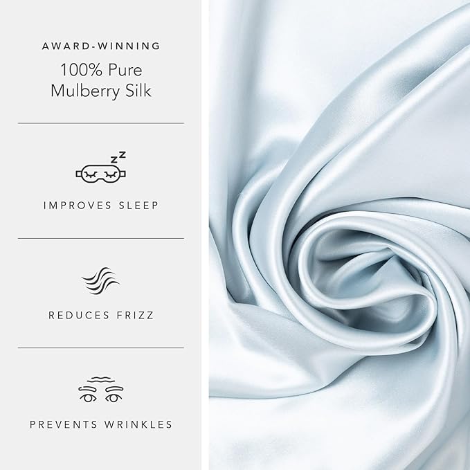 Fishers Finery 30mm 100% Pure Mulberry Silk Pillowcase, Quality Tested (Blue, Standard)