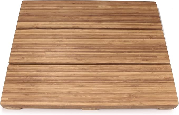BambooMN Bamboo Bath Mat for Bathroom, Spa, Outdoor Shower, Small Rectangle (20" x 17" x 1.3"), Anti-Slip, Water Resistant Coating - 1 Piece