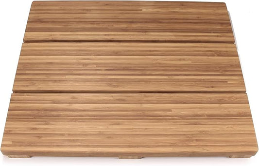 BambooMN Bamboo Bath Mat for Bathroom, Spa, Outdoor Shower, Small Rectangle (20" x 17" x 1.3"), Anti-Slip, Water Resistant Coating - 2 Pieces