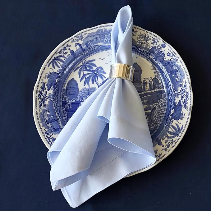 Huddleson Sky Blue Linen Napkin 20x20 (Set of Four) Luxury Italian Linen Napkin Sewn in US