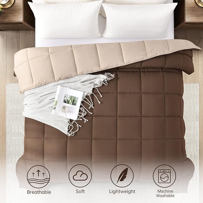 Homelike Moment Twin Comforter Duvet Insert - Brown Down Alternative Bed Comforter Twin Size, Lightweight Bedding Comforters Quilted Soft All Season Reversible Chocolate Brown/Beige