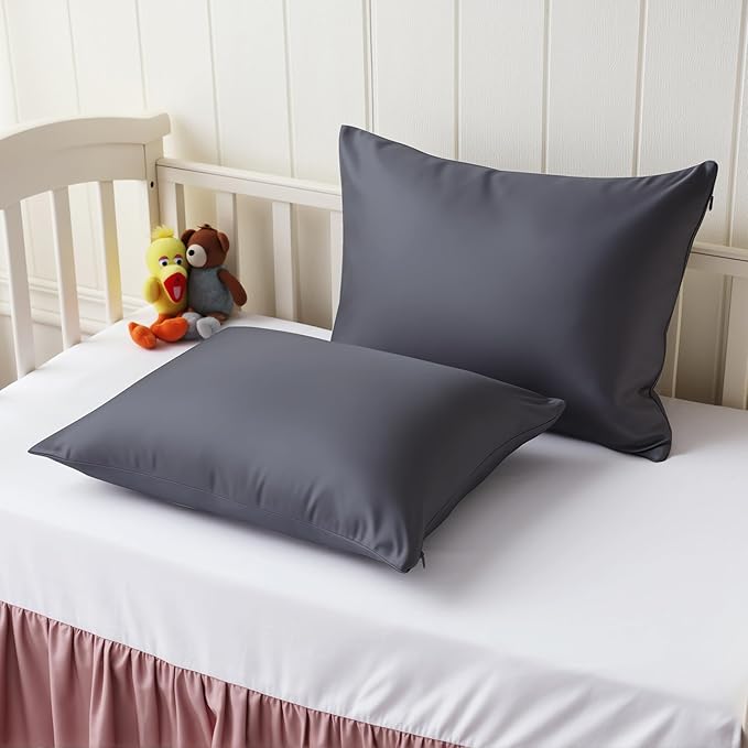 4 Pack Cooling Toddler Pillow Cases,Viscose Derived from Bamboo Small Pillow Protectors Set of 4, 400 TC Soft Silky Breathable Summer Pillow Cover with Zipper Hidden (4PCS, 13‘’x18‘’,Dark Grey)