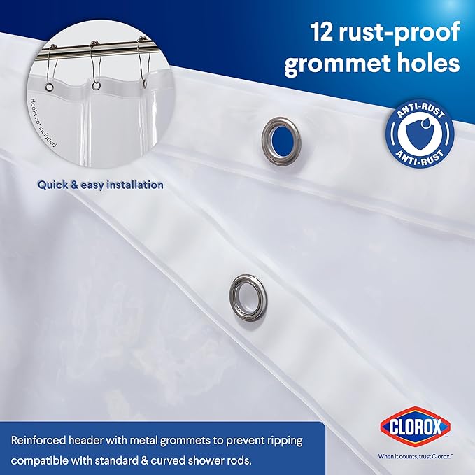 Clorox Shower Curtain Liner, Premium Medium-Weight Durable Waterproof 6g PEVA for Bathroom with Weighted Magnets, Extra Long 72" x 84", Clear 1 Pack