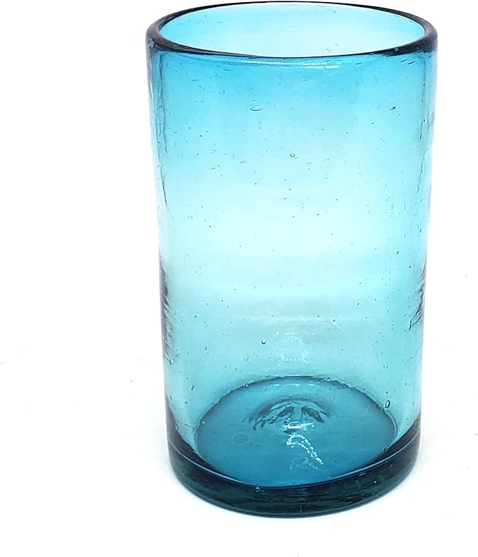 Solid Aqua Blue 14 oz Drinking Glasses (set of 6), Recycled Glass, Lead-free, Toxin-Free (14oz Drinking)