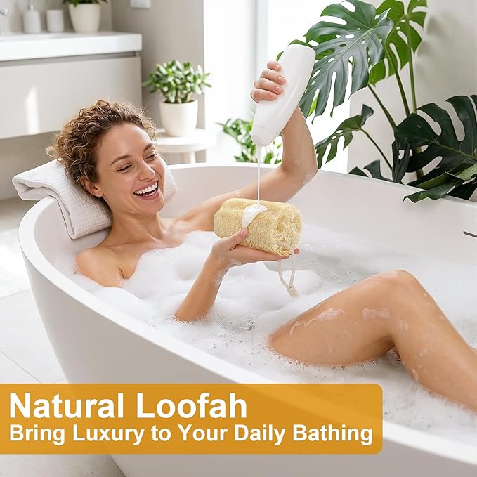 Natural Loofah Sponge (2 Pcs), 6“ Organic Loofah Eco Friendly 100% All Natural Biodegradable luffa Cleaning Exfoliating Body Scrubber Egyptian Loofa for Deep Clean Real loofah Bath Shower Men Women