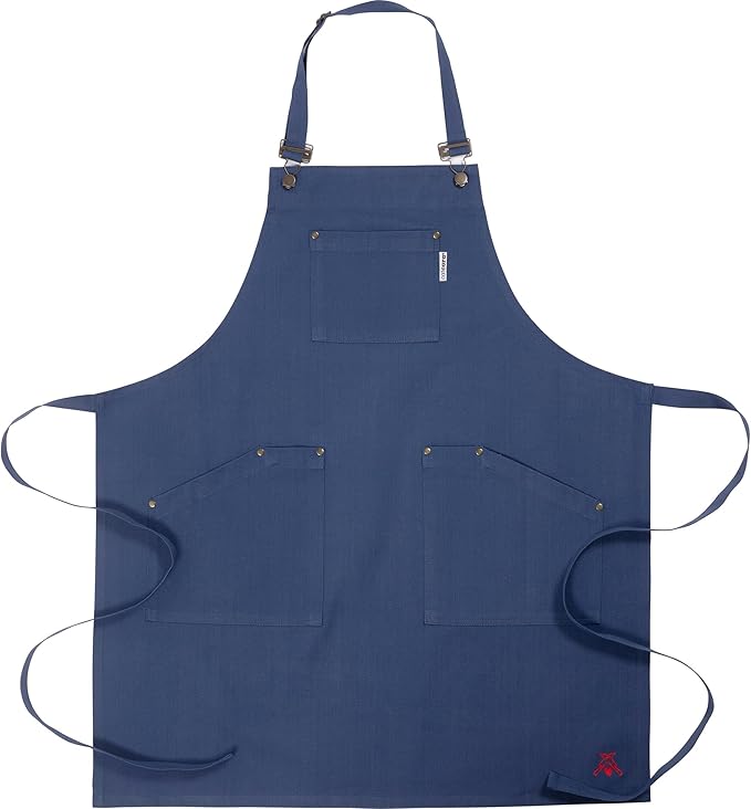 CatCora Kitchen Apron, Black, Heavyweight Cotton Canvas, Spill-Shedding Finish, Full Coverage, Fade-Safe, 3 Pockets, Unisex