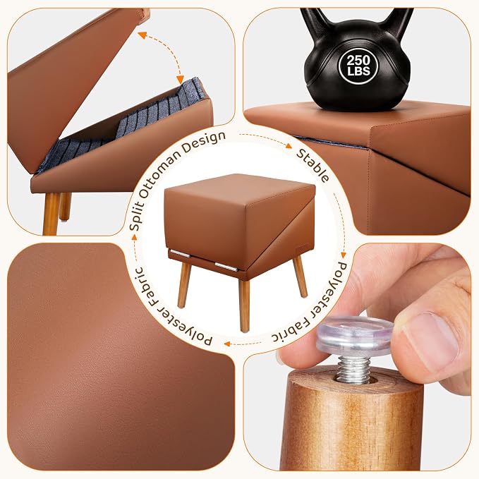 Dog Stairs for Small, Medium, Large Dogs & Cats, 17" H 4‑Step Foldable 2‑in‑1 Wooden Pet Steps with Split Ottoman Design, Non‑Slip Dog Ramp for Couch Bed Sofa for Puppy Senior Injured Pets
