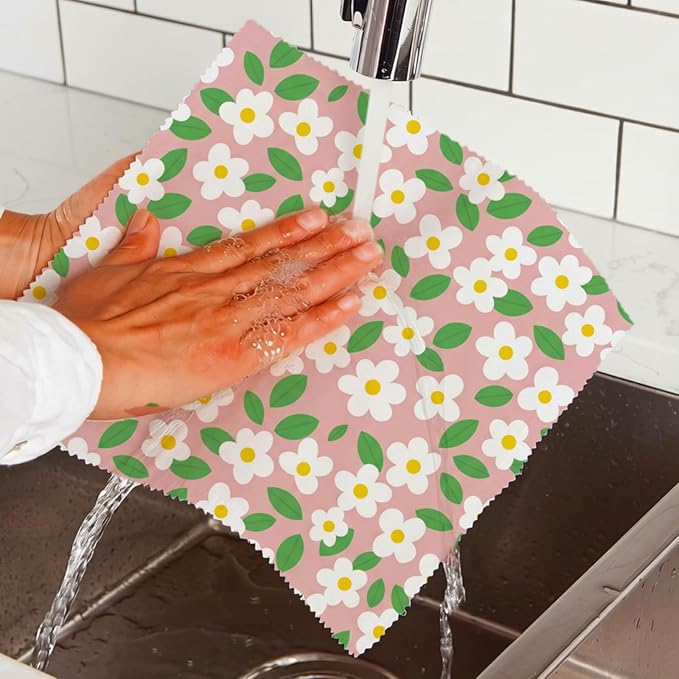 Reusable Beeswax Wrap, 9 Pack Eco-Friendly Beeswax Wraps For Food, Organic, Sustainable, Biodegradable, Zero Waste, Plastic-Free Food Storage, 1XL, 3M, 5S Spring Floral Daisy Pattern