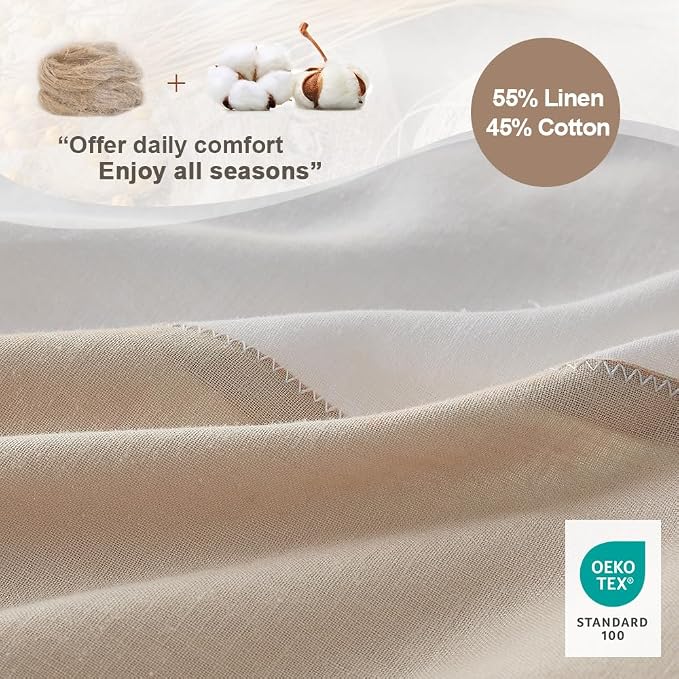 Simple&Opulence French Linen Duvet Cover Set with Stripe 104”x92”, 3 Pieces(1 Comforter Cover and 2 Pillow Shams) Rustic Natural Flax Cotton Blend(King,White and Linen)