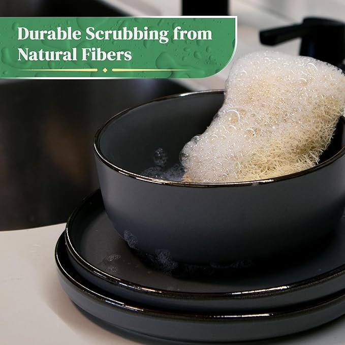 Natural Loofah Kitchen Sponge (XL - 10 Pack) - Natural Sponges for Dishes - Eco Friendly and Compostable Sponges - Biodegradable Plant Based Kitchen Dish Sponge - Plastic Free Dish Scrubber