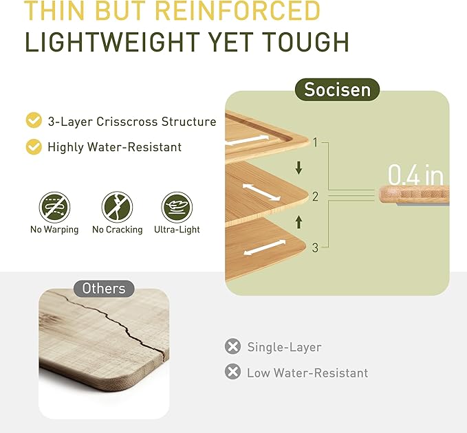 Lightweight Durable Bamboo Cutting Board with Non-Slip Feet, Extra Large Big Wood Cutting Boards for Kitchen with Juice Groove, Wooden Charcuterie & Chopping for Fruit, Vegetables & Cheese