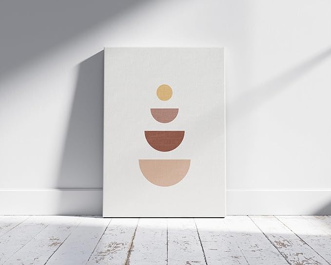 Y2K BOO Minimalist Geometric Wrapped Canvas Wall Art Stacked Semi-Circle Earth Tones Terracotta 16x20 Inch Gallery Stretched Modern Home Wall Art