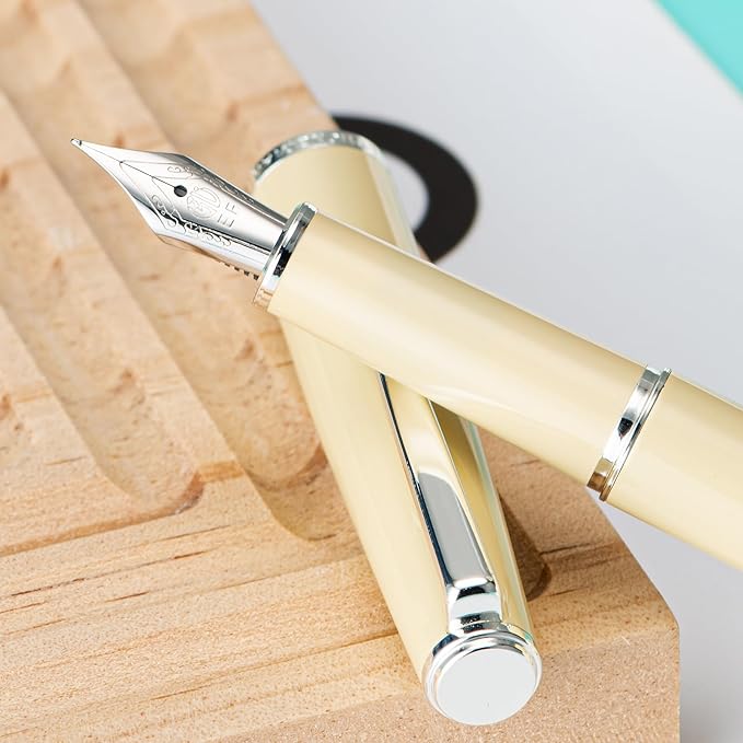 Hongdian 920S Fountain Pen Yellow Meta Pen, Iridium Fine Point Classic Pen with Ink Converter