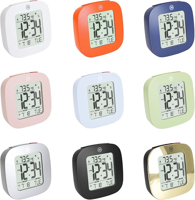 MARATHON Compact Alarm Clock with Temperature & Date, Silver - Large, Easy to Read Display with Backlight - Easy to Set Up & Use - Two AAA Batteries Included
