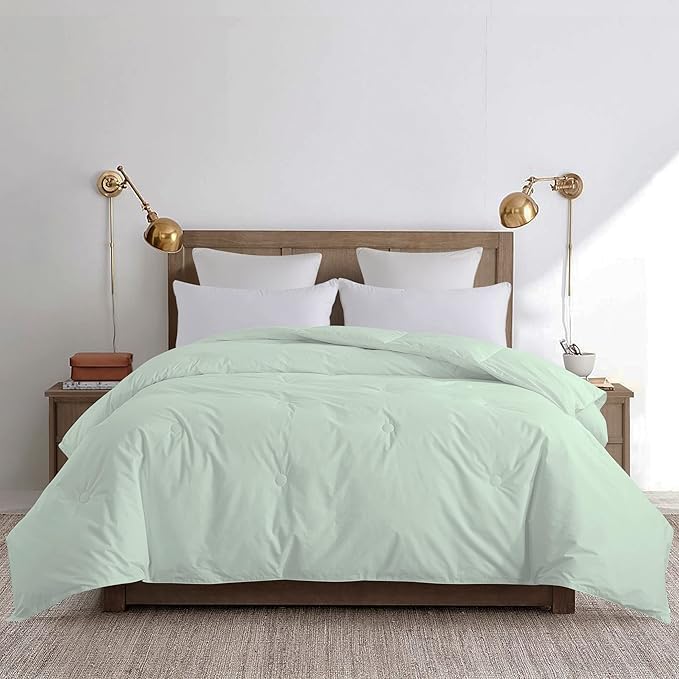 Feather and Loom Button Stitch Down Alternative All Seasons Comforter - Soft and Easy Care Microfiber Cover, Hypoallergenic High Loft Fiber Fill, Machine Washable Color: Dewkist Size: Full/Queen