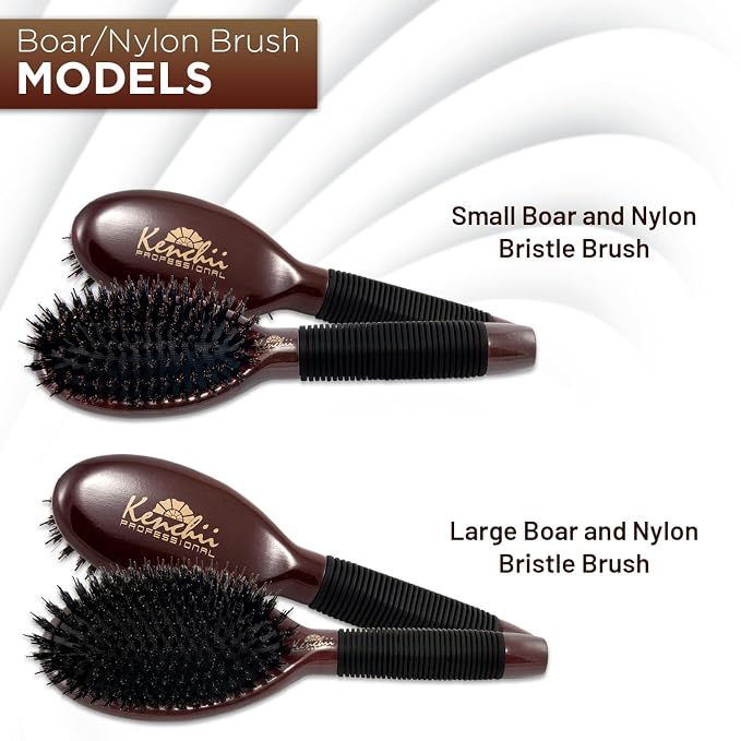 Kenchii Boar and Nylon Bristle Brush for Dog and Cat, Professional Grooming Brush with Maple Body, Lightweight, Non-Slip Rubber, Size Small