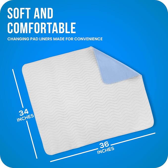 Utopia Bedding Washable Pee Pads for Dogs 34" x 36" (Pack of 4), Waterproof Incontinence Bed Pads for Adults, Elderly and Kids, Heavy Absorbency Pet Training Pads for Sofa and Couch (White, Blue)