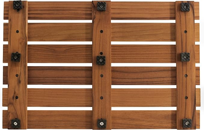 VaeFae Bamboo Shower Bench and Teak Shower Mat Bundle