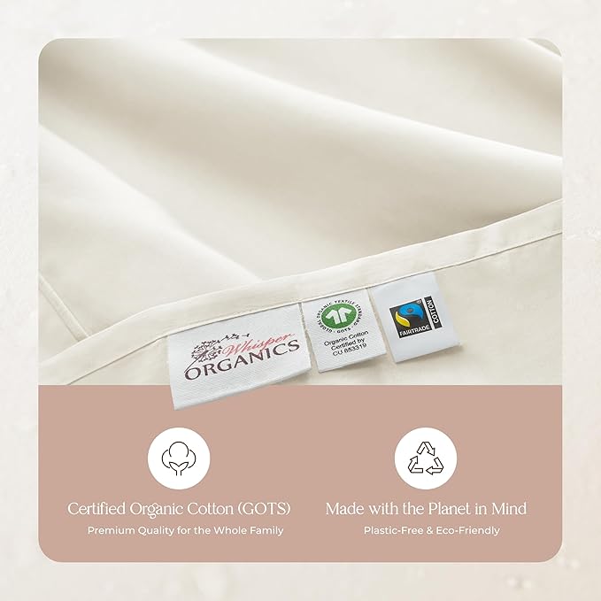 100% Organic Cotton Sheets Cal King Size - GOTS Certified Organic Bed Sheets with Deep Pocket 300 Thread Count & Cozy Sateen Weave Gets Softer with Each Wash - Luxury 4 Piece Set (Natural, Cal King)