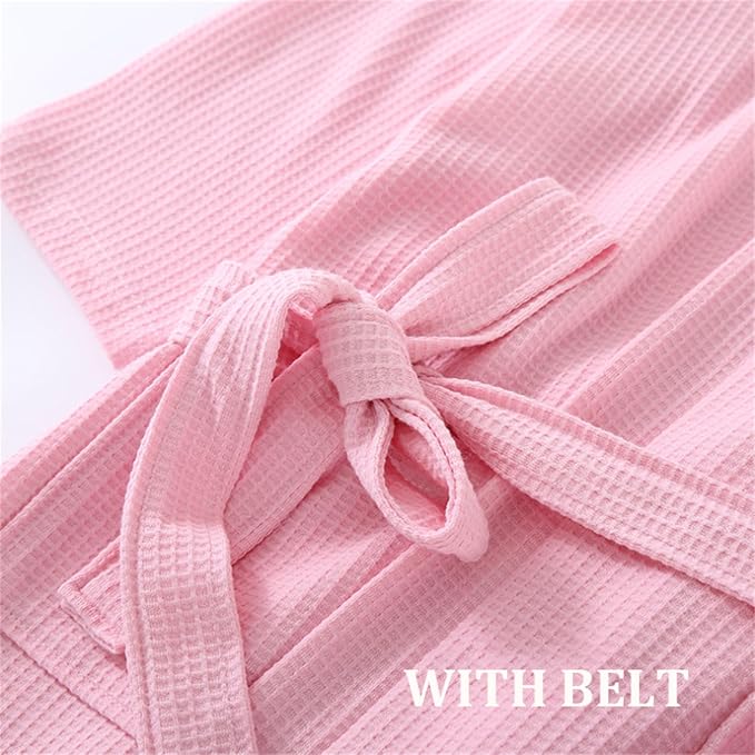 Waffle Bathrobe for Women Men, 3/4 Sleeve/Short Sleeve Kimono Robes, 100% Cotton, Lightweight, Soft Absorbent & Quick Dry