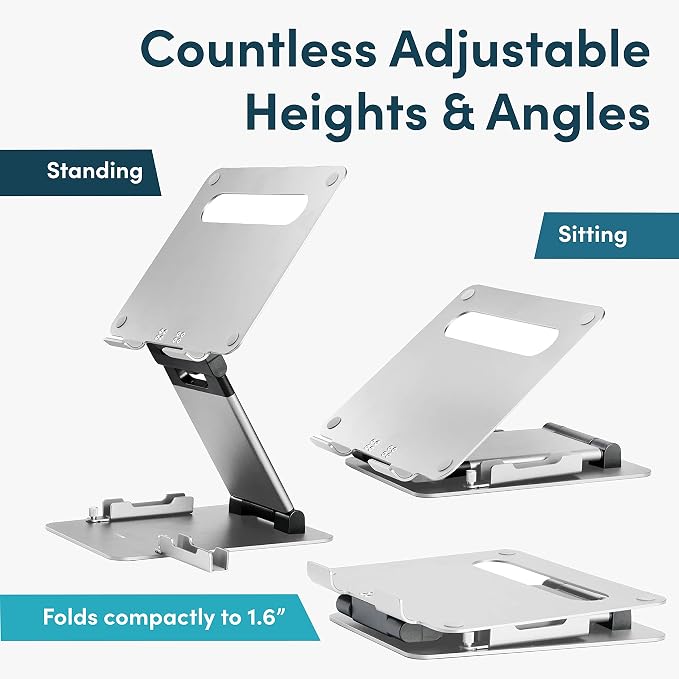 Lifelong 20" Tall Adjustable Laptop Stand with Phone & Tablet Holder | Ergonomic Aluminum Laptop Riser, Portable Foldable Computer Stand, Fits 10-17” Laptops for Desk