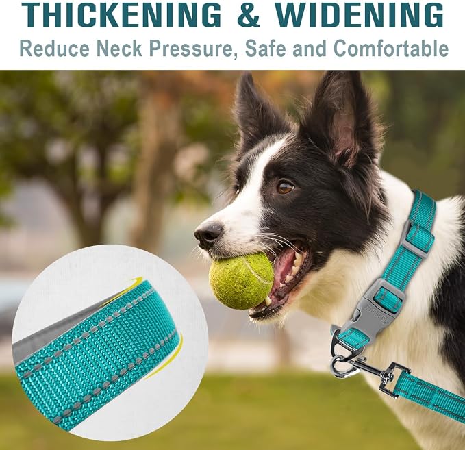 Dog Collar for Medium Small Large Dogs Reflective with Leash,Collar and Leash for Dogs,Soft Neoprene Padded 2 Pack(Ocean Blue,S)