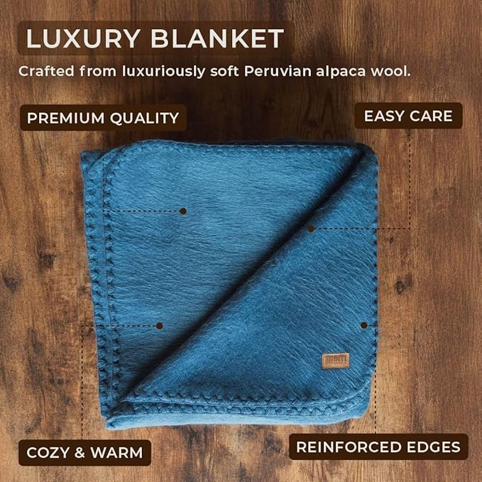 Alpaca Wool Throw Blanket | Ultra Soft, Lightweight, Warm, Breathable, Non-Itchy | Classic, Elegant-Minimalist Design for Bed, Couch, Travel, or Gift | 64" L x 45" W (Violet Blue)