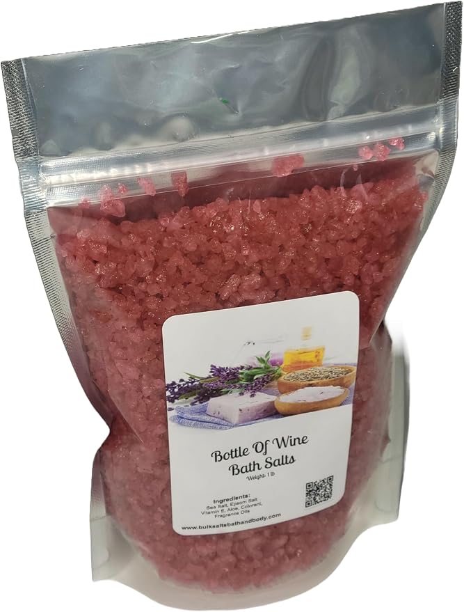 Bath Salts | 1lb Bag (16oz.) | Choose Your Scent | Epsom Salt | Sea Salt| Bathing | Body Care | Beauty | Relaxation | Spa | Pedicure | Manicure | Soak (Bottle Of Wine)