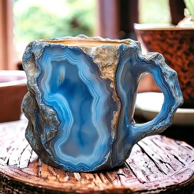 Mineral Crystal Coffee Mugs, Resin Imitating Natural Agate Appearance, Mineral Coffee Mug New Elegant Multi Colored, Durable and Dishwasher Safe for Daily Use & Gifting(Green)