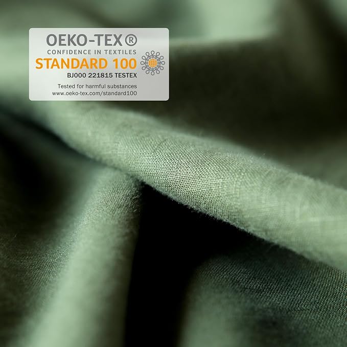 XZ XIFA Green Linen Duvet Cover Queen, 100% Washed French Flax Linen Bedding with Zipper Closure, Cooling for Hot Sleepers, Textured Bed Sets - 1 Duvet Cover and 2 Pillowcases