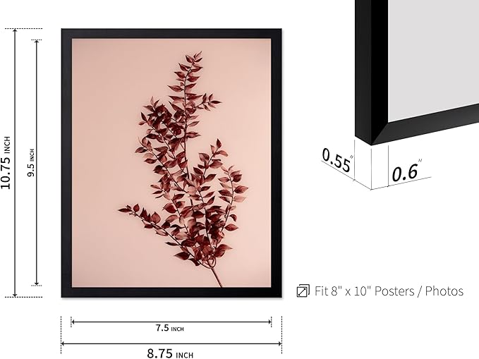 Monem Art Dried Red Botanical Branch Print - Minimalist Boho Nature Poster - Wall Decor for Living Room, Bedroom or Office - 8x10 Black Framed Wall Art by Mareike Bohmer
