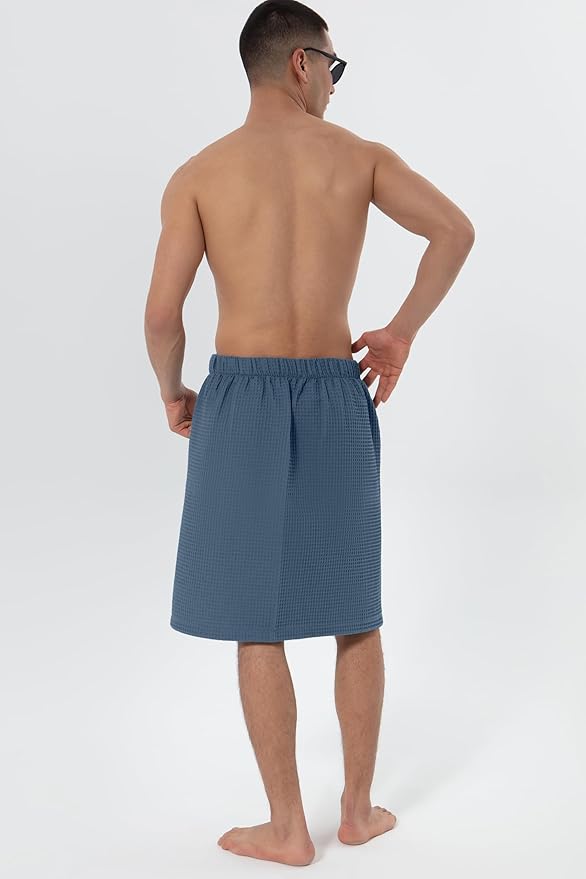 SEYANTE Men's Organic Waffle Spa Wrap – GOTS Certified 100% Turkish Cotton, Adjustable Closure, Same-Color Piping