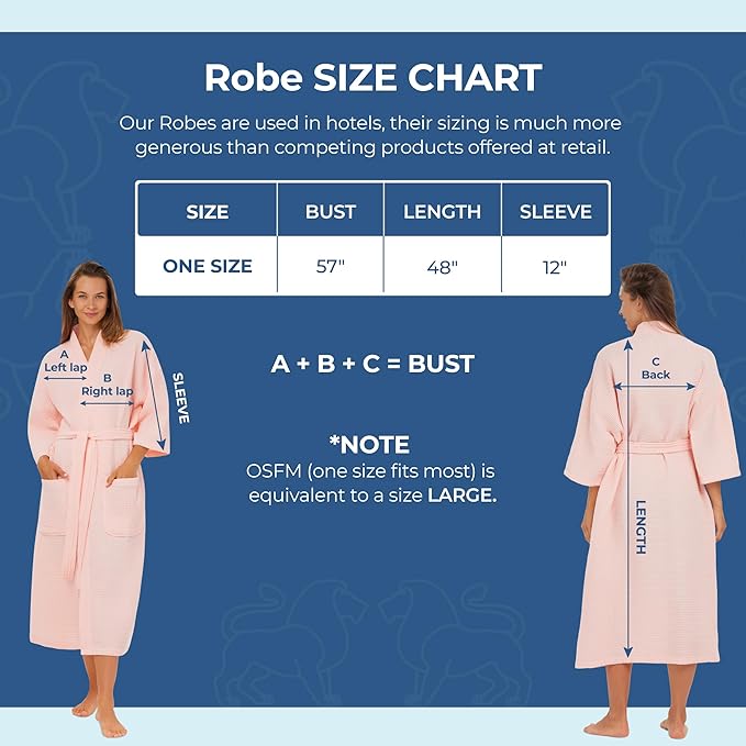 MONARCH Unisex Square Waffle Spa Kimono Robe – Soft Lightweight Fabric & Generously Sized Hotel & Spa Robe with Pockets