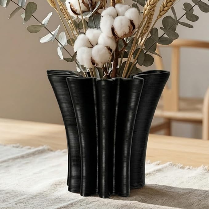 Contemporary Black Ceramic Vase, Abstract Irregular Shape Sculptural Accent for Home Decor, Modern Artistic Centerpiece for Coffee Table or Bookshelf