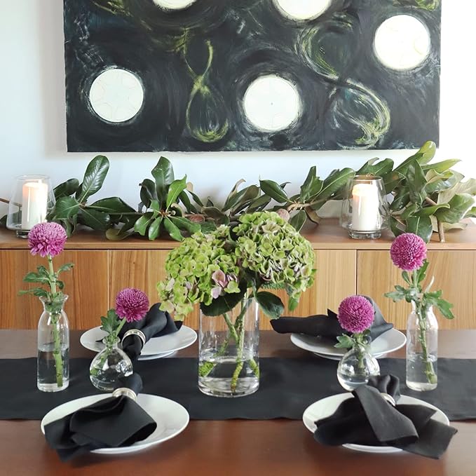 Huddleson Black Linen Napkin 20x20 (Set of Four) Luxury Italian Linen Napkin Sewn in US