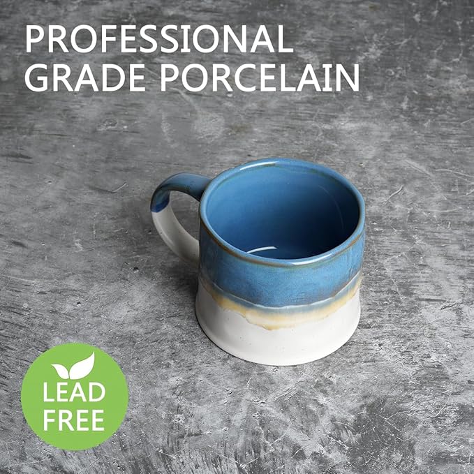 Bosmarlin Large Stoneware Coffee Mug Set of 2, Big Tea Cup for Office and Home, 15Oz, Dishwasher and Microwave Safe (Blue, 2)