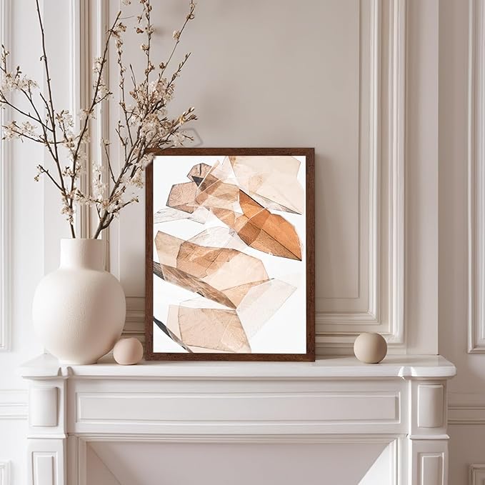 Monem Art Earthy Origami Paper Photography Print - Neutral Abstract Shapes Art Poster - Wall Decor for Living Room, Bedroom or Office - 8x10 Brown Framed Wall Art by Renee Stramel