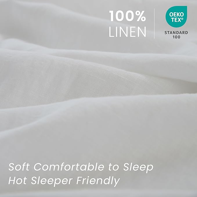 100% French Linen Pillowcases with Embroidery - Pack of 2 - Washed Solid Color Natural Flax Soft Breathable - White, 20'' x 30''