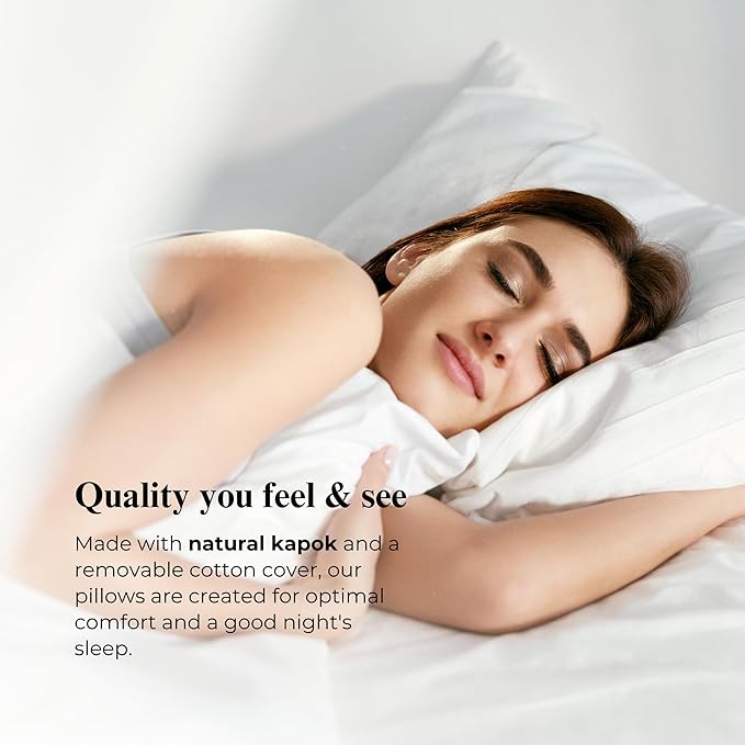 ORGANIC TEXTILES 100% Organic Kapok Pillow with Natural Organic Cotton Removable Cover, Machine Washable Ventilated Cover, Organic Fill (Travel - 16"x12")