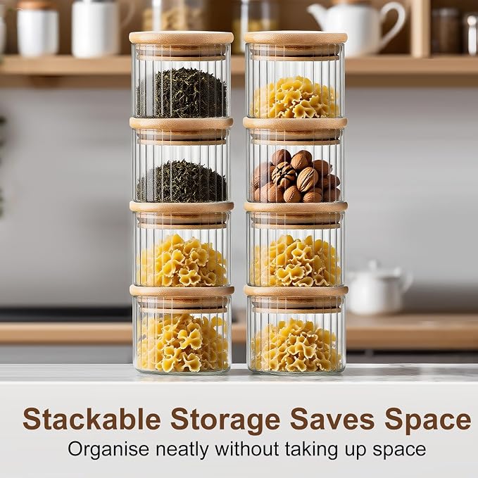 12-Pack Clear Glass Storage Jars - Glass Spice Jars with Bamboo Lids - Glass Containers with Lids - Overnight Oats Jars - Pantry Organization Jar for Coffee,Tea,Sugar